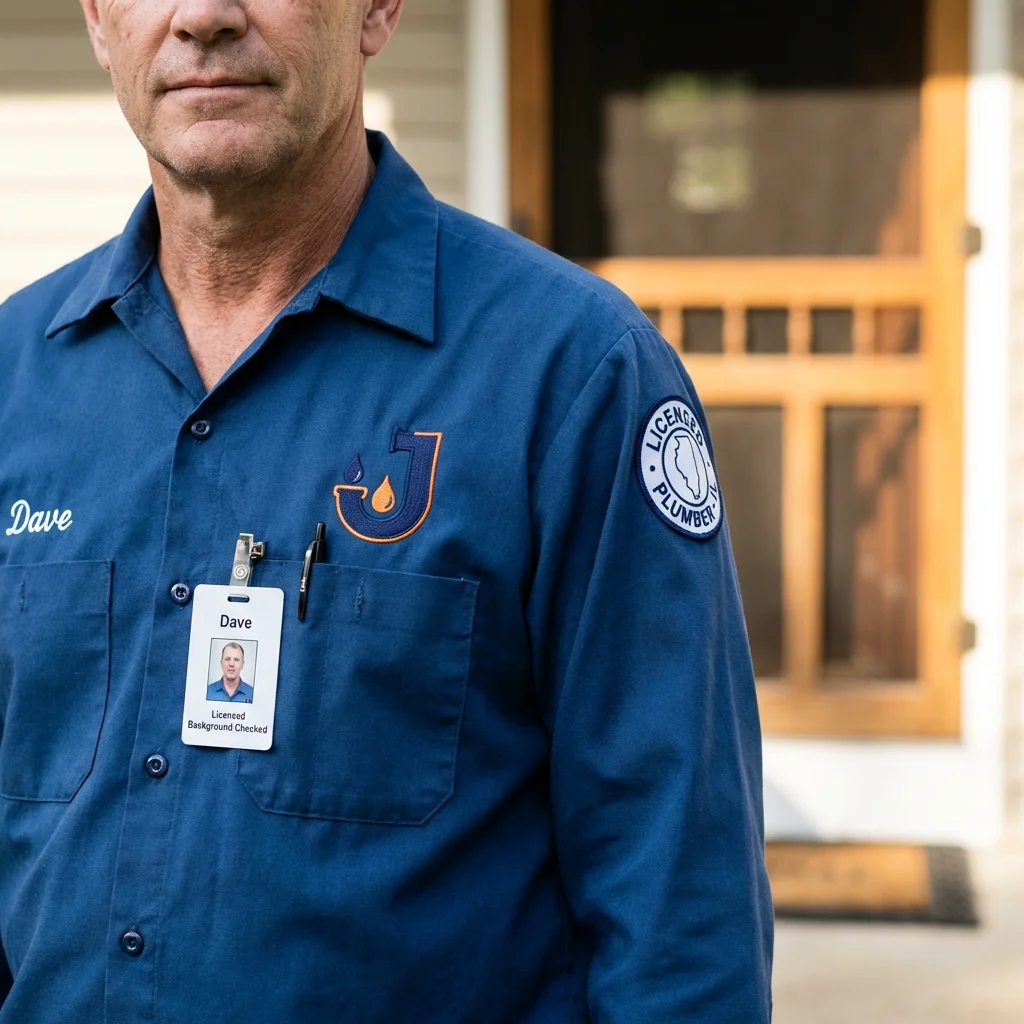 Licensed plumber showing ID badge in Bensenville, IL