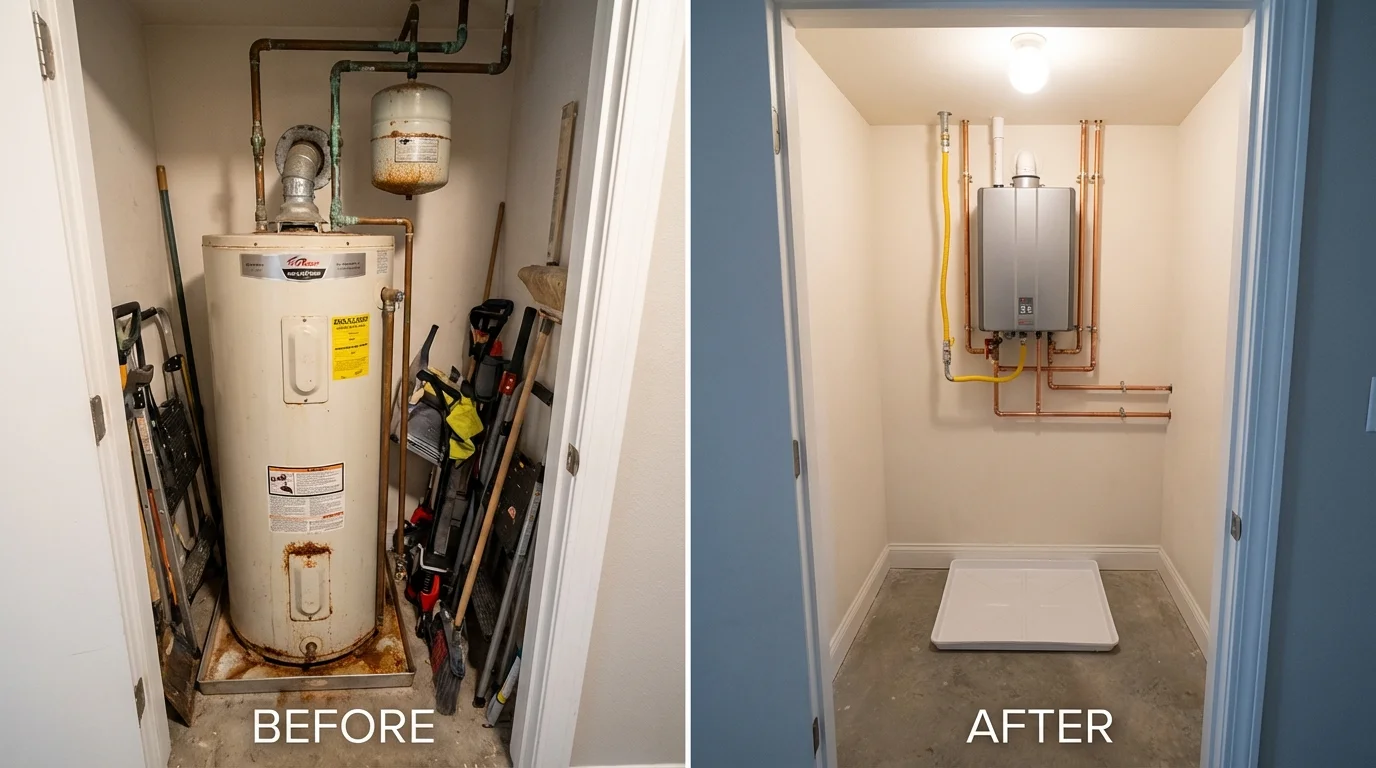 Tank water heater versus wall-mounted tankless unit comparison for Bensenville, IL homeowners